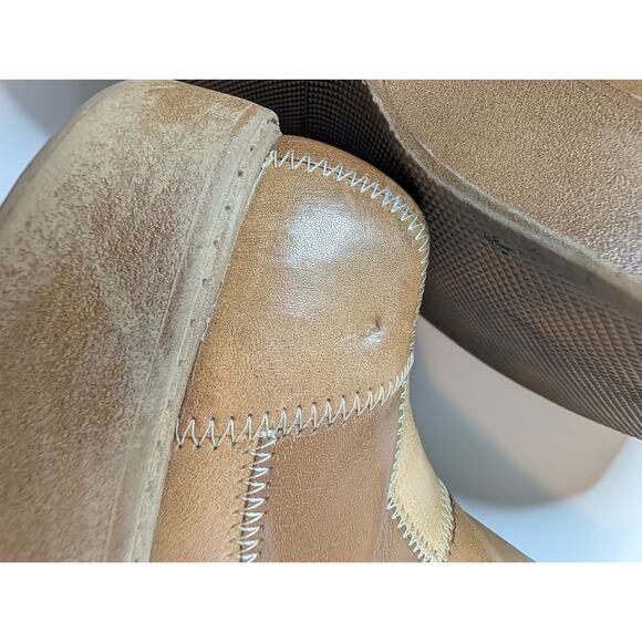 VTG 90s Y2K Patchwork Platform Chunky Tan Boots Women’s Full Zip Bakers - Picture 12 of 14